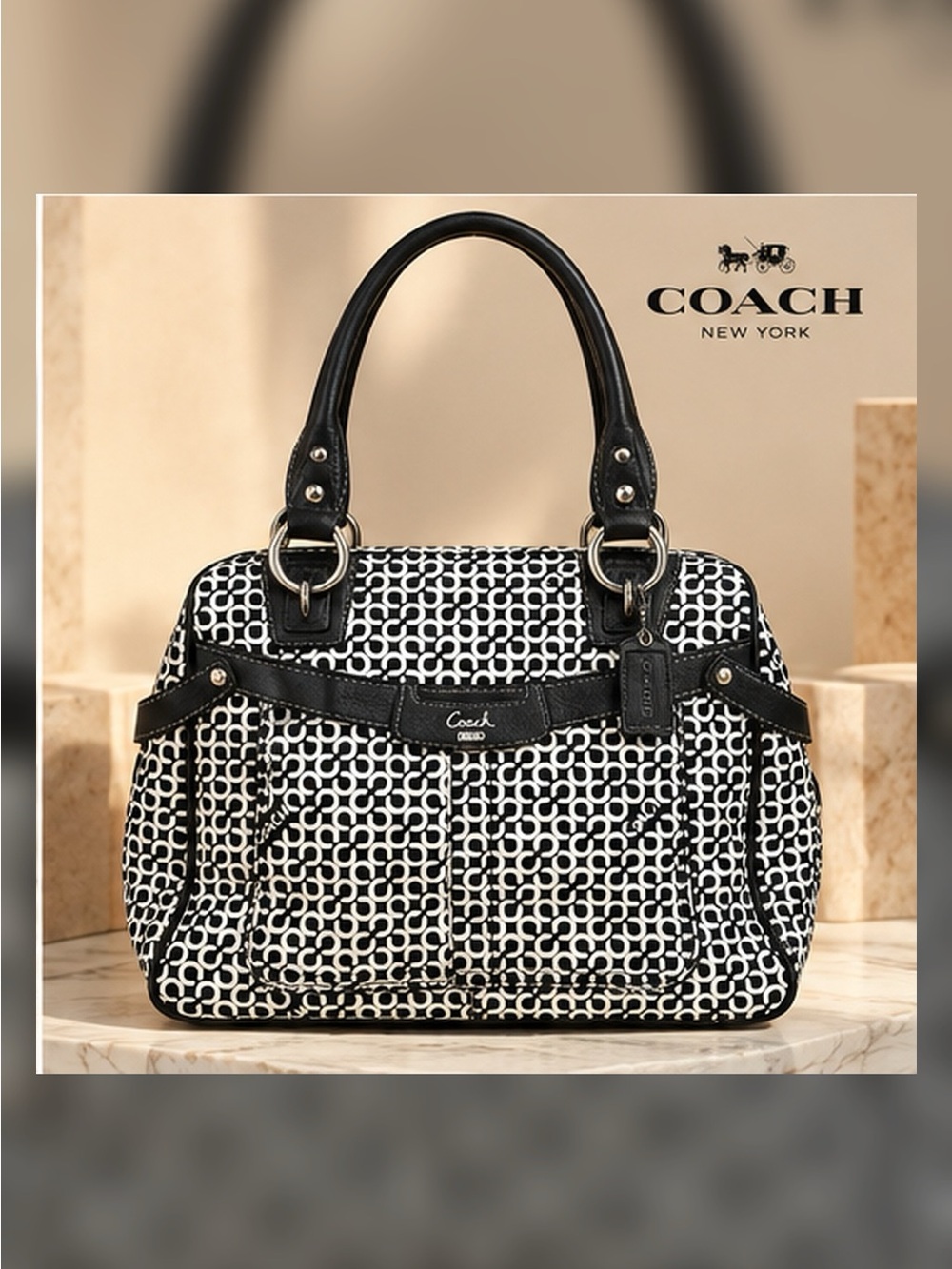 Coach Black & White Logo-Print Satchel